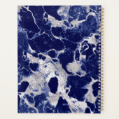 Navy Blue Silver Marble Abstrakter Glitzer Design Planer (Rückseite)