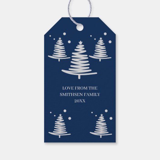 Navy Blue Silver Minimalistische Weihnachtsbaumen Geschenkanhänger (Rückseite)