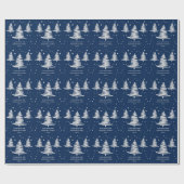 Navy Blue Silver Minimalistische Weihnachtsbaumen Geschenkpapier (Flach)