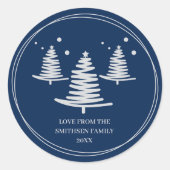 Navy Blue Silver Minimalistische Weihnachtsbaumen Runder Aufkleber (Vorderseite)