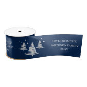 Navy Blue Silver Minimalistische Weihnachtsbaumen Satinband (Spule)