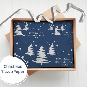 Navy Blue Silver Minimalistische Weihnachtsbaumen Seidenpapier