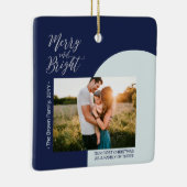 Navy Blue & Silver Modern Foto Christmas Family Keramikornament (Rechts)