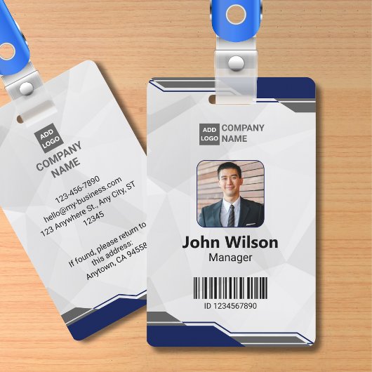 Navy Blue & Silver Modern ID mit Foto & Barcode Ausweis