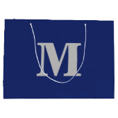 Navy Blue & Silver Modern Letter Monogram Große Geschenktüte (Rückseite)