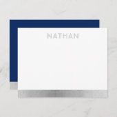 Navy Blue Silver Moderne Bar Mitzvah Dankeskarte (Vorne/Hinten)