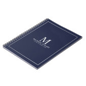 Navy Blue Silver Personalisiert Monogram und Name Notizblock (Linke Seite)