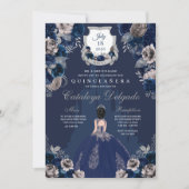 Navy Blue & Silver Princess Castle Quinceañera Einladung (Vorderseite)