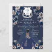 Navy Blue & Silver Princess Castle Quinceañera Einladung (Vorderseite)