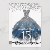 Navy Blue Silver Quinceanera Birthday Einladung (Vorne/Hinten)