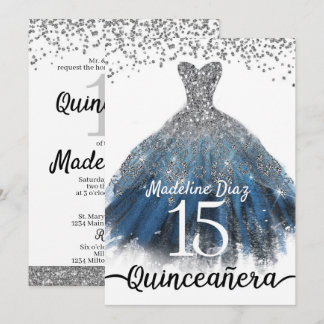 Navy Blue Silver Quinceanera Birthday Einladung