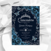 Navy Blue Silver Quinceanera Einladung