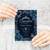 Navy Blue Silver Quinceanera Einladung