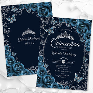 Navy Blue Silver Quinceanera Einladung