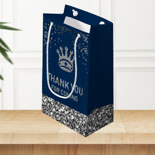 Navy Blue Silver Royal Prince Crown Vielen Dank Kleine Geschenktüte
