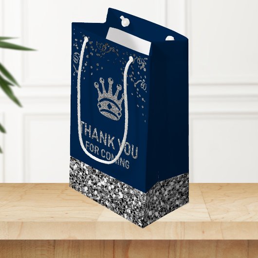 Navy Blue Silver Royal Prince Crown Vielen Dank Kleine Geschenktüte