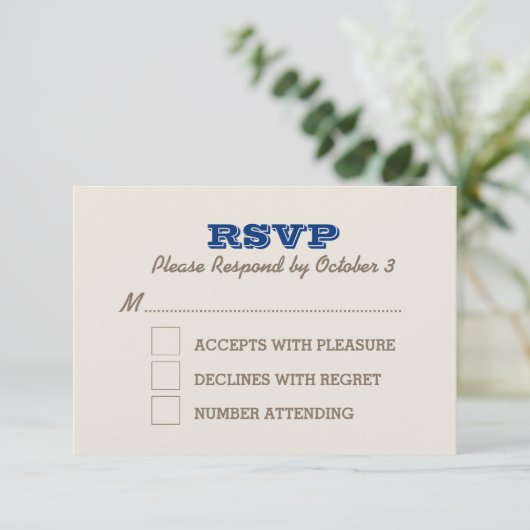 Navy Blue & Silver RSVP Card (Stehend Vorderseite)