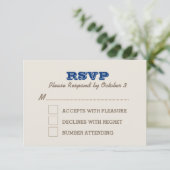 Navy Blue & Silver RSVP Card Karte (Stehend Vorderseite)