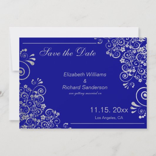 Navy Blue Silver Save the Date Hochzeit (Vorderseite)