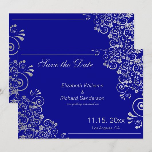 Navy Blue Silver Save the Date Hochzeit (Vorne/Hinten)