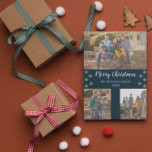 Navy Blue Silver Snowflake Weihnachts Collage Foto Feiertagskarte<br><div class="desc">Frohe Weihnachtskarten mit Bildern mit Foto-Collage,  drei (3) Bildern,  weißer Schriftzeichen und silberner Schneeflocke,  mit klassisch marinebasischem Hintergrund. Die gleiche Grenze mit einem Schneeflockenmuster auf blauem Hintergrund schmückt die Rückseite dieses Designs. Einfach mit Ihren bevorzugten Fotos,  Farben und Texten personalisieren. Foto Credit Fotografy © Storytree Studios,  Stanford,  CA.</div>