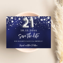 Navy Blue Silver Stars 21. Geburtstag Save The Date