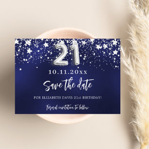 Navy Blue Silver Stars 21. Geburtstag Save The Date