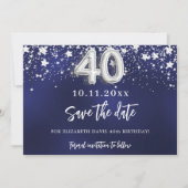 Navy Blue Silver Stars 40. Geburtstag Save The Date (Vorderseite)