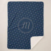 Navy Blue Silver Stars Muster Elegant Mit Monogram Sherpadecke (Vorderseite)