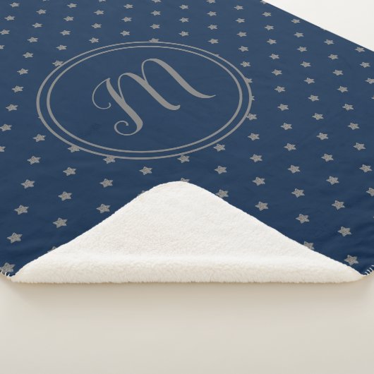 Navy Blue Silver Stars Muster Elegant Mit Monogram Sherpadecke (3/4)