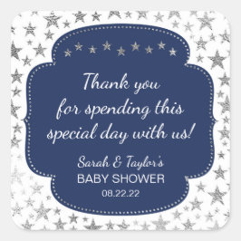 Navy Blue Silver Twinkle Sterne danken dafür Quadratischer Aufkleber