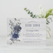 Navy Blue Silver Watercolor Floral Brautparty Einladung (Stehend Vorderseite)