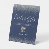 Navy Blue Silver Wedding Cards verschenkt QR Code Sockelschild (Vorderseite)