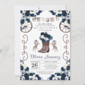 Navy Blue Silver Western Charra Boots Quinceañera Einladung (Vorderseite)