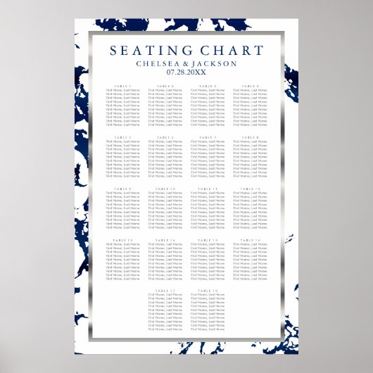 Navy Blue, Silver & White - 18 Seating Chart Poster (Vorne)