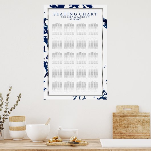 Navy Blue, Silver & White - 20 Seating Chart Poster (Küche)