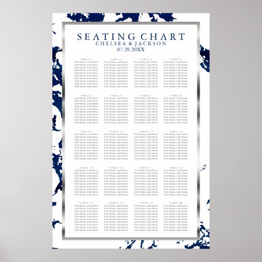 Navy Blue, Silver & White - 20 Seating Chart Poster (Vorne)
