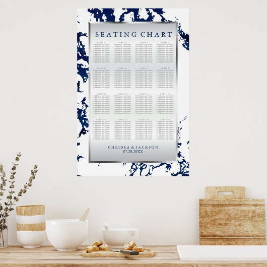 Navy Blue, Silver & White Satin - 16 Tische Poster (Küche)