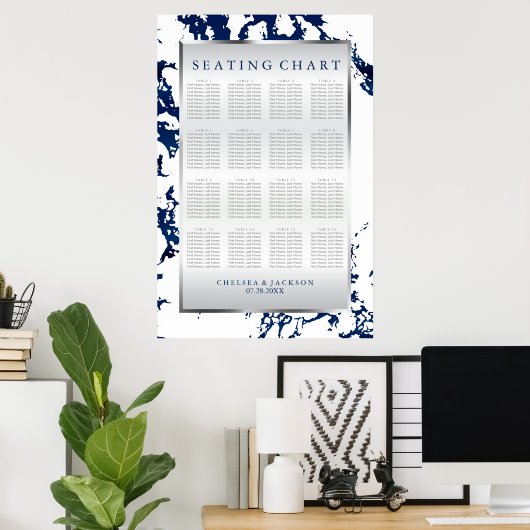 Navy Blue, Silver & White Satin - 16 Tische Poster (Heimbüro)