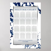 Navy Blue, Silver & White Satin - 16 Tische Poster (Vorne)
