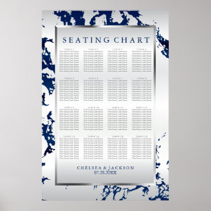 Navy Blue, Silver & White Satin - Seekarte Poster