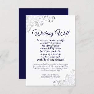 Navy Blue & Silver White Wedding wünscht gutes Ged Begleitkarte