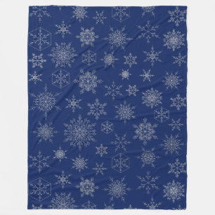 Navy Blue & Silver Xmas Snowflake Muster Winter Fleecedecke