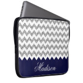 Navy Blue Silvery Glitzer Zickzack Muster Laptopschutzhülle (Vorne Rechts)