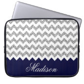 Navy Blue Silvery Glitzer Zickzack Muster Laptopschutzhülle (Vorderseite)