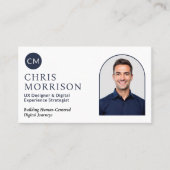 Navy Blue Simple Beruflich QR Code Foto Visitenkarte (Vorderseite)