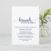 Navy Blue Simple Calligraphy Brunch and Bubbly Einladung (Stehend Vorderseite)