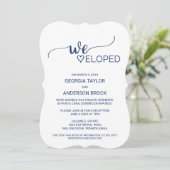Navy Blue Simple Calligraphy Elopement Empfang Einladung (Stehend Vorderseite)