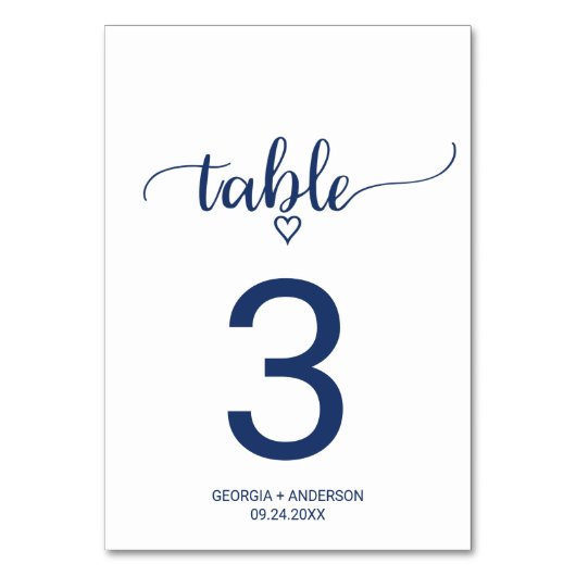 Navy Blue Simple Calligraphy Wedding Tischnummer (Vorderseite)
