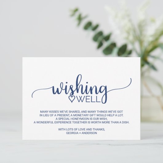 Navy Blue Simple Calligraphy Wedding wünscht gut Begleitkarte (Stehend Vorderseite)
